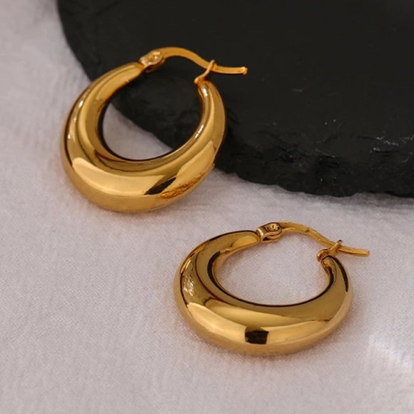 New 18K Gold Plated Round Hoop Earrings 9a - Picture 4 of 7